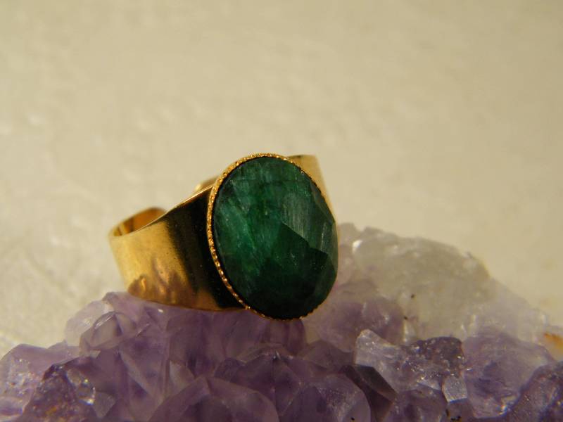 Grün Gold Ring, Smaragd-stein-Ring, Verstellbarer Ring Gold, Smaragd Schmuck, Edelstein-stein-Ring, Birthstone Boho Geschenk Für Sie von SheriEthnicJewelry