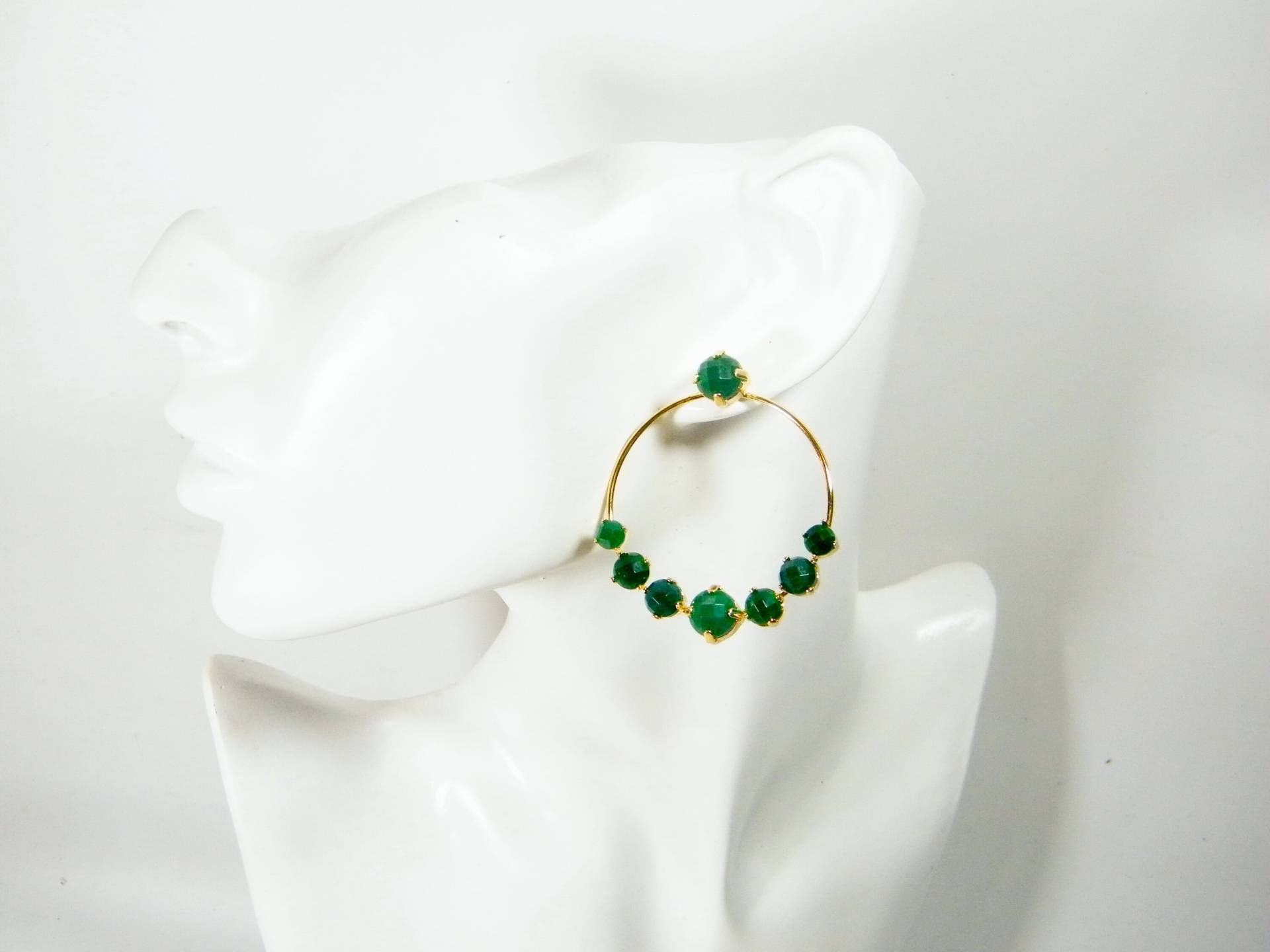 Grüne Achat Edelstein Ohrringe, Gold Große Baumeln Ohrringe von SheriEthnicJewelry