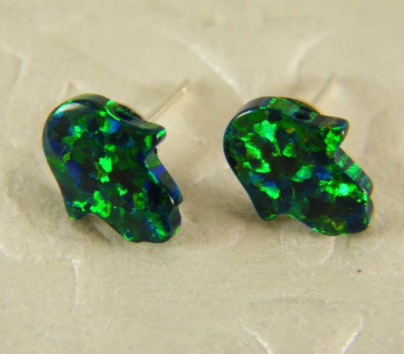 Grüne Opal Ohrringe, Ohrstecker Hamsa, Ohrstecker, Sterling Silberohrringe, Glänzend Grüne Opalschmuck, Womengirl Geschenk von SheriEthnicJewelry