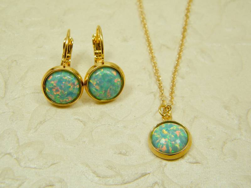 Grüne Opal-Set, Gold Gefüllt Set, Ohrringe, Opal Anhänger Halskette, Gold Braut-Set, Hochzeitsschmuck, Geschenk Für Sie von SheriEthnicJewelry