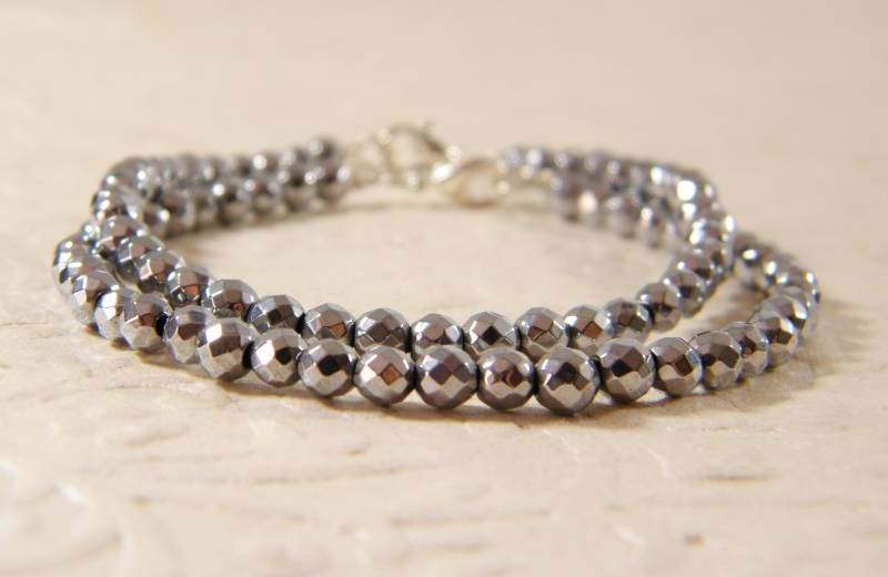 Hämatit Armbänder, Set 2 Edelstein-Armband, Silber Armband, Braut Geschenk Für Sie, Hochzeitsschmuck, Unisex Armband von SheriEthnicJewelry