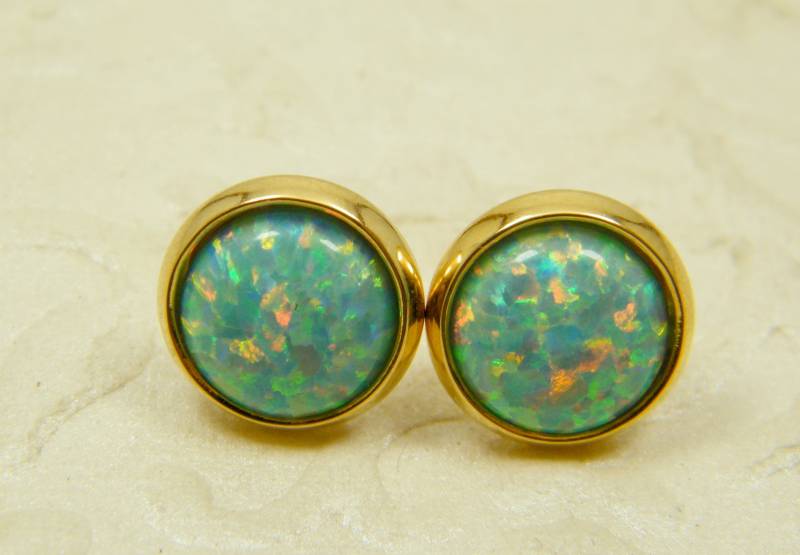 Opal Ohrringe, Blau Edelstein Stein Ohrstecker Gold Gefüllt Post Brautjungfer Schmuck, Blumenohrringe, Schmuck von SheriEthnicJewelry