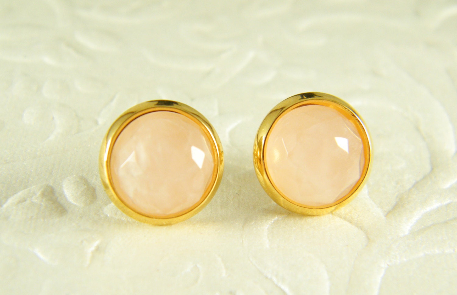 Rosenquarz Ohrringe, Ohrstecker, Gold Gefüllt E-Gold-Ohrstecker, Rosa Stein Braut Hochzeitsschmuck, Geschenk Für Sie von SheriEthnicJewelry