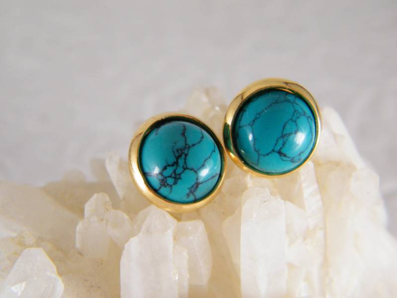 Türkis-Post-Ohrringe, Gold-Post-Ohrringe, Gold Gefüllt Ohrstecker, Blau Und Gold Edelstein-stein-Post, Türkis Schmuck, Geschenk Für Sie von SheriEthnicJewelry