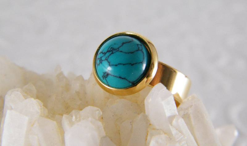 Türkis Ring, Blaue Gold Cocktail-Ring, Schmuck, Edelstein-stein-Ring, Verstellbarer Birthstone Boho Geschenk Für Sie von SheriEthnicJewelry