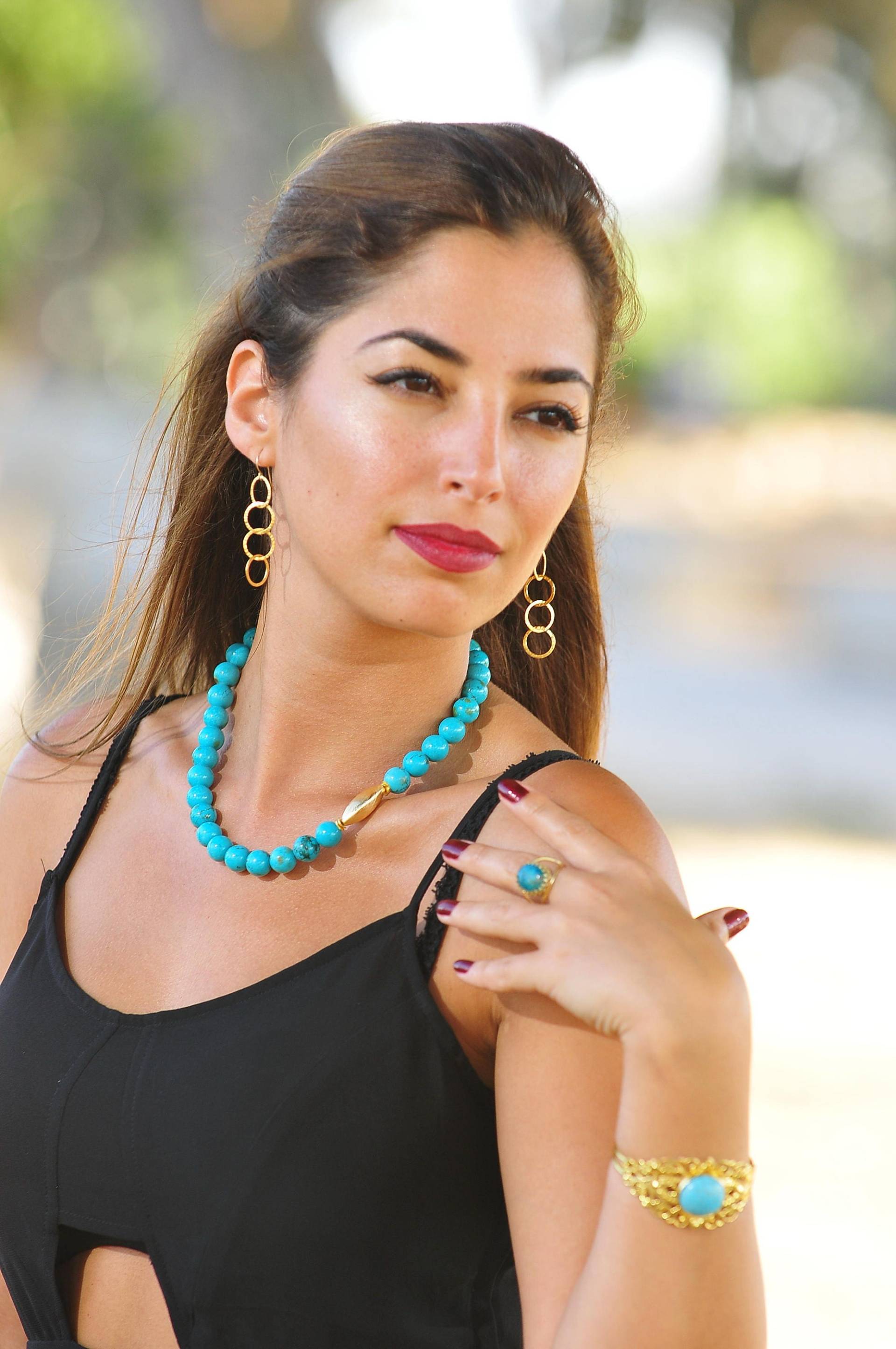 Türkise Halskette, Blaue Stein Edelstein Statement Gold Blau Brautjungfern Türkis Schmuck von SheriEthnicJewelry