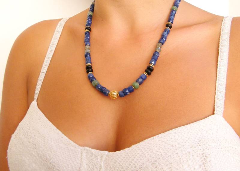 Unisex Blau Edelstein Lange Halskette von SheriEthnicJewelry