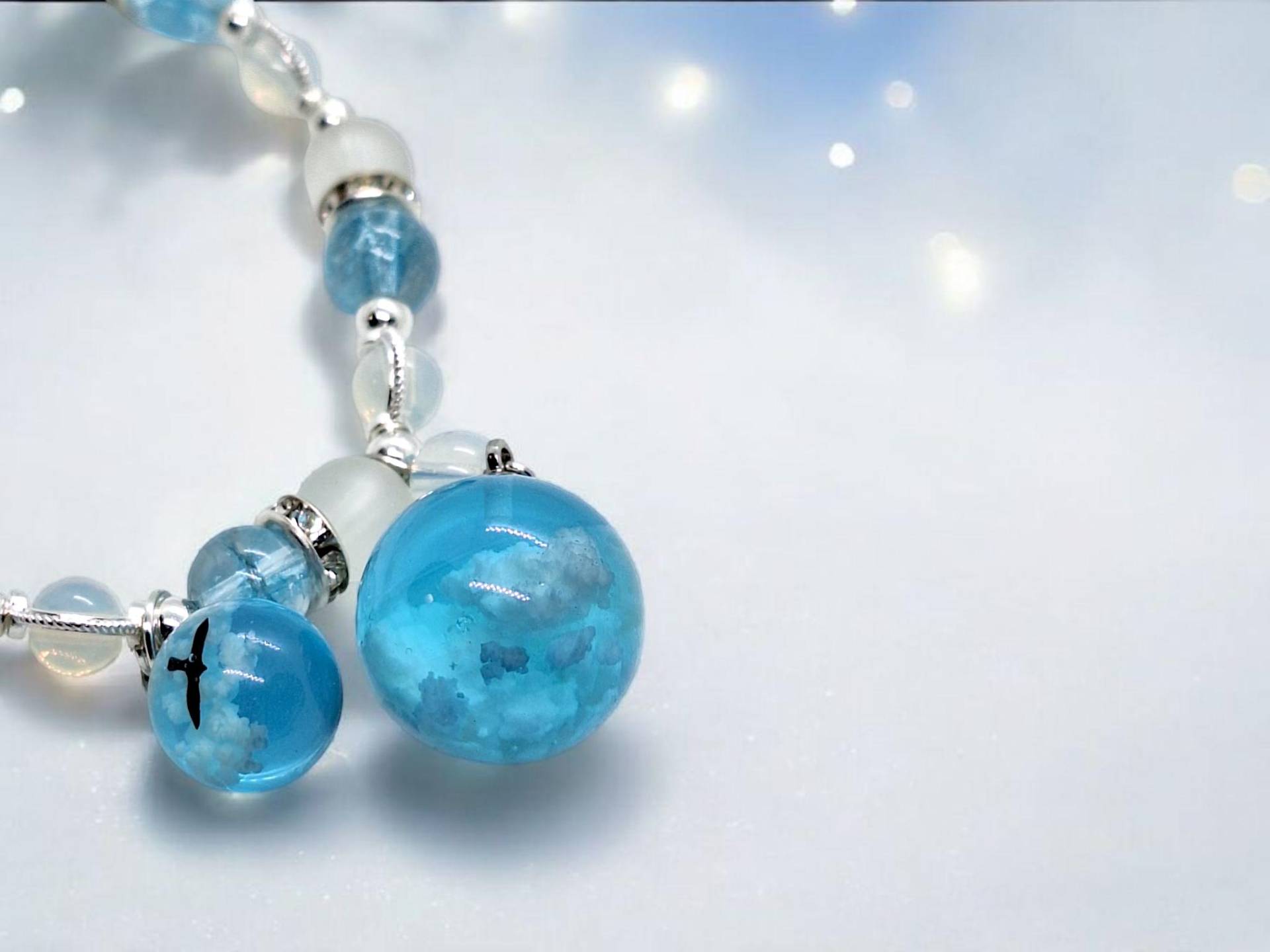 Beaded Bracelet Blue Silver White Resin Charms Elastic Band Beads Clouds Sky Heaven Weather Birds Gift Woman Girlfriend Birthday Jewelry Beaded Bracelet Blue Silver White Resin Charms Elastic Band Beads Clouds Sky Heaven Weather Birds Gift Woman Girlfriend Birthday Jewelry von SherlyPearlyJewelry