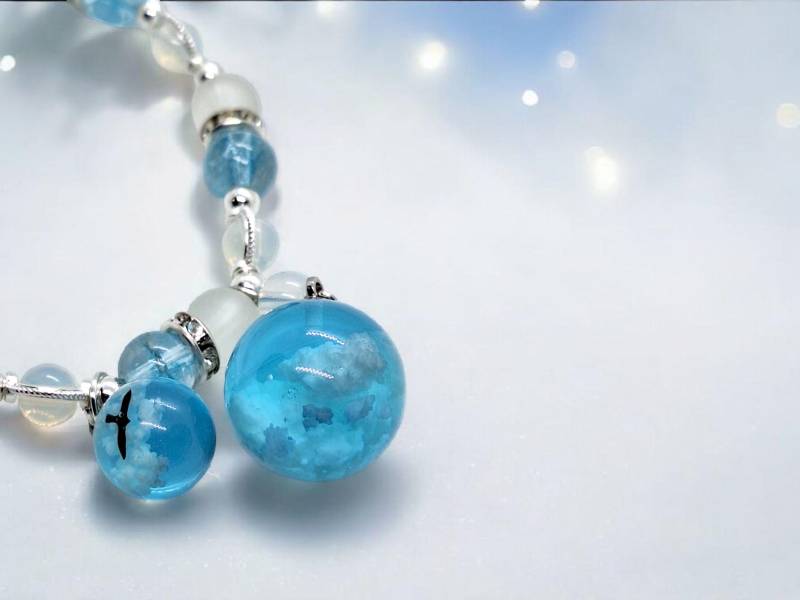 Beaded Bracelet Blue Silver White Resin Charms Elastic Band Beads Clouds Sky Heaven Weather Birds Gift Woman Girlfriend Birthday Jewelry Beaded Bracelet Blue Silver White Resin Charms Elastic Band Beads Clouds Sky Heaven Weather Birds Gift Woman Girlfriend Birthday Jewelry von SherlyPearlyJewelry