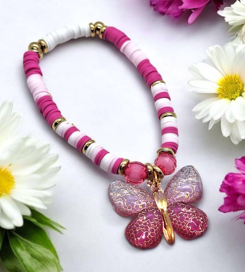 Pretty Colorful Beaded Bracelet Pink White Resin Harz Charms Bitterfly Gift For Woman Girl Girlfriend Summer Accessories Birthday Boho Fairy von SherlyPearlyJewelry