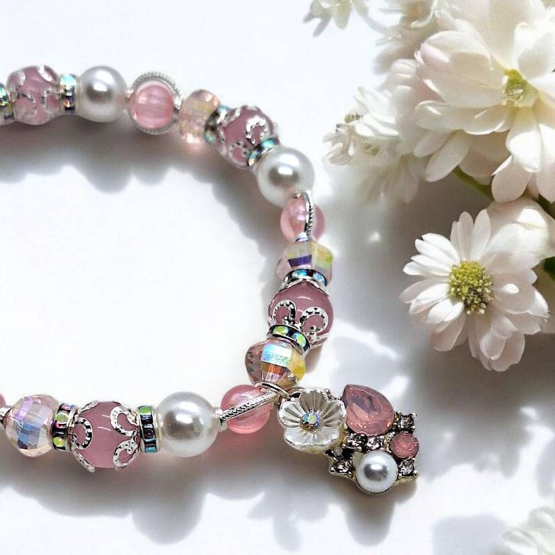 Summer Bracelet Armband Beads Charms Elastic Pastell Pink Silver Jewelry Gift Women Flower Rhinestones Handmade Wedding Friends Mother's Day Summer Bracelet Armband Beads Charms Elastic Pastell Pink Silver Jewelry Gift Women Flower Rhinestones Handmade Wedding Friends Mother's Day von SherlyPearlyJewelry