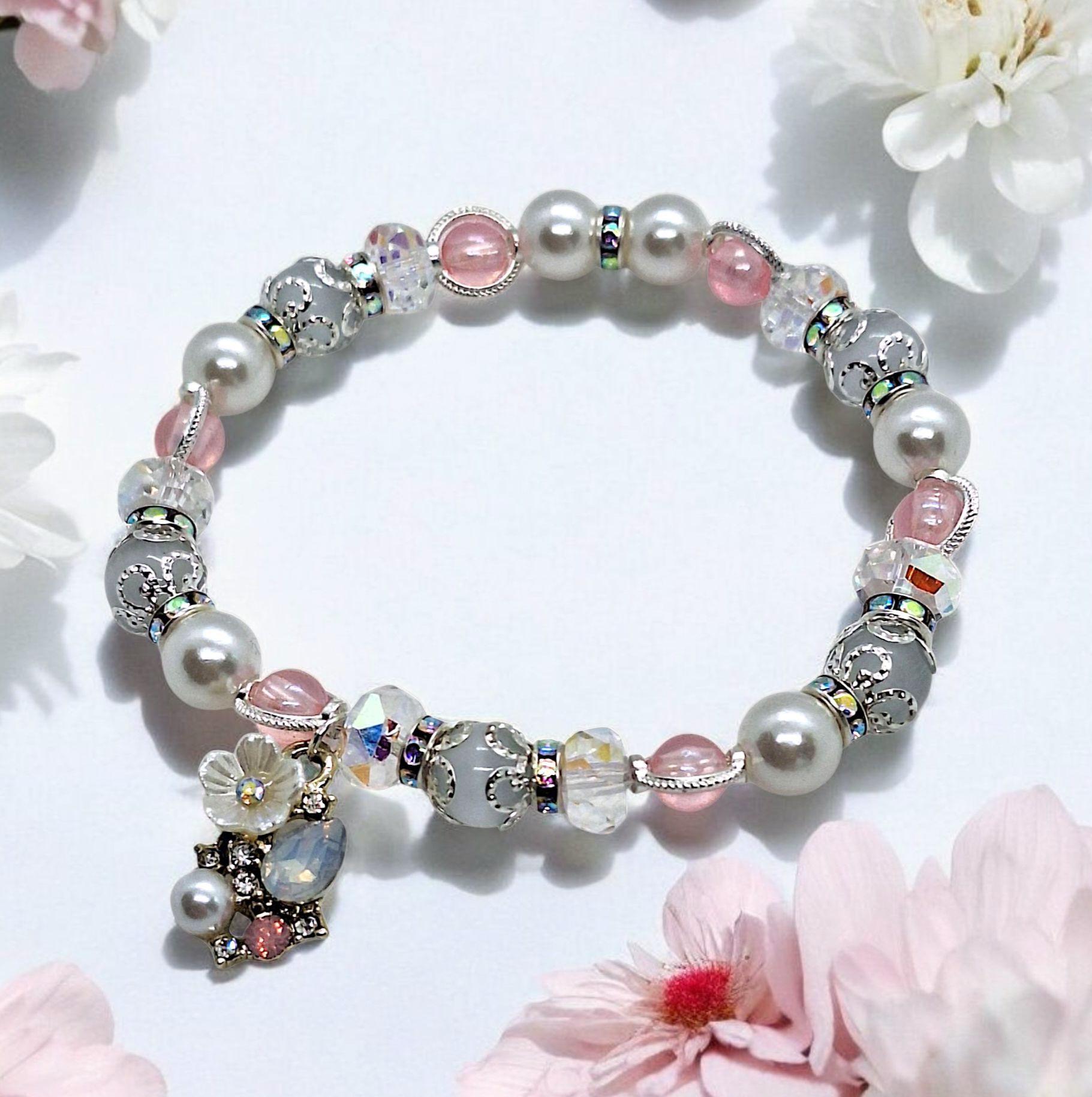 Summer Bracelet Armband Beads Charms Elastic Pastell Pink Silver Jewelry Gift Women Flower Rhinestones Handmade Wedding Friends Mother's Day Summer Bracelet Armband Beads Charms Elastic Pastell Pink Silver Jewelry Gift Women Flower Rhinestones Handmade Wedding Friends Mother's Day von SherlyPearlyJewelry