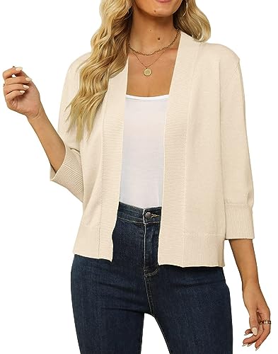 Damen 3/4 Ärmel Open Front Bolero Elegant Strickjacke Shrug Solid Cardigan Top für Hochzeit von Shermia