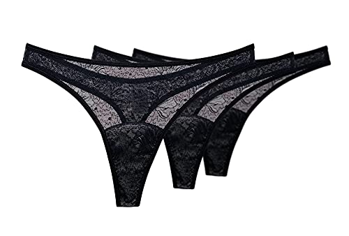 Shero Auslaufsichere Spitzen-Tanga-Perioden-Unterwäsche, Geruchskontrolle und feuchtigkeitsableitende Unterwäsche für Damen, 3er-Pack Schwarz, M von Shero