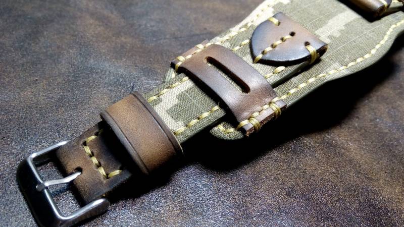 Handgefertigte Vintage Leder Canvas Uhrenarmband-Manschette | 20, 22, 24 Mm Handgefertigte Vintage Leder Canvas Uhrenarmband-Manschette | 20, 22, 24 Mm von SherpLeatherwork