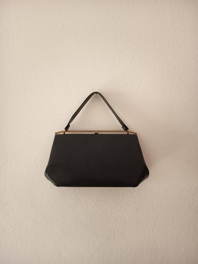 1950Er Jahre Kunstleder Krokodildruck Schwarze Geldbörse von SherpaVintage