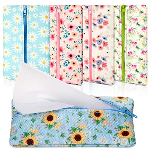 5 Stück Taschentücher Geldbörse Tasche Taschentuchhalter Wiederverwendbar Reise Tissue Pouch Stoff Reißverschluss Geschlossen Kleine Größe Gänseblümchen Muster Taschentuchhalter für Geldbörse Münzen von Sherr