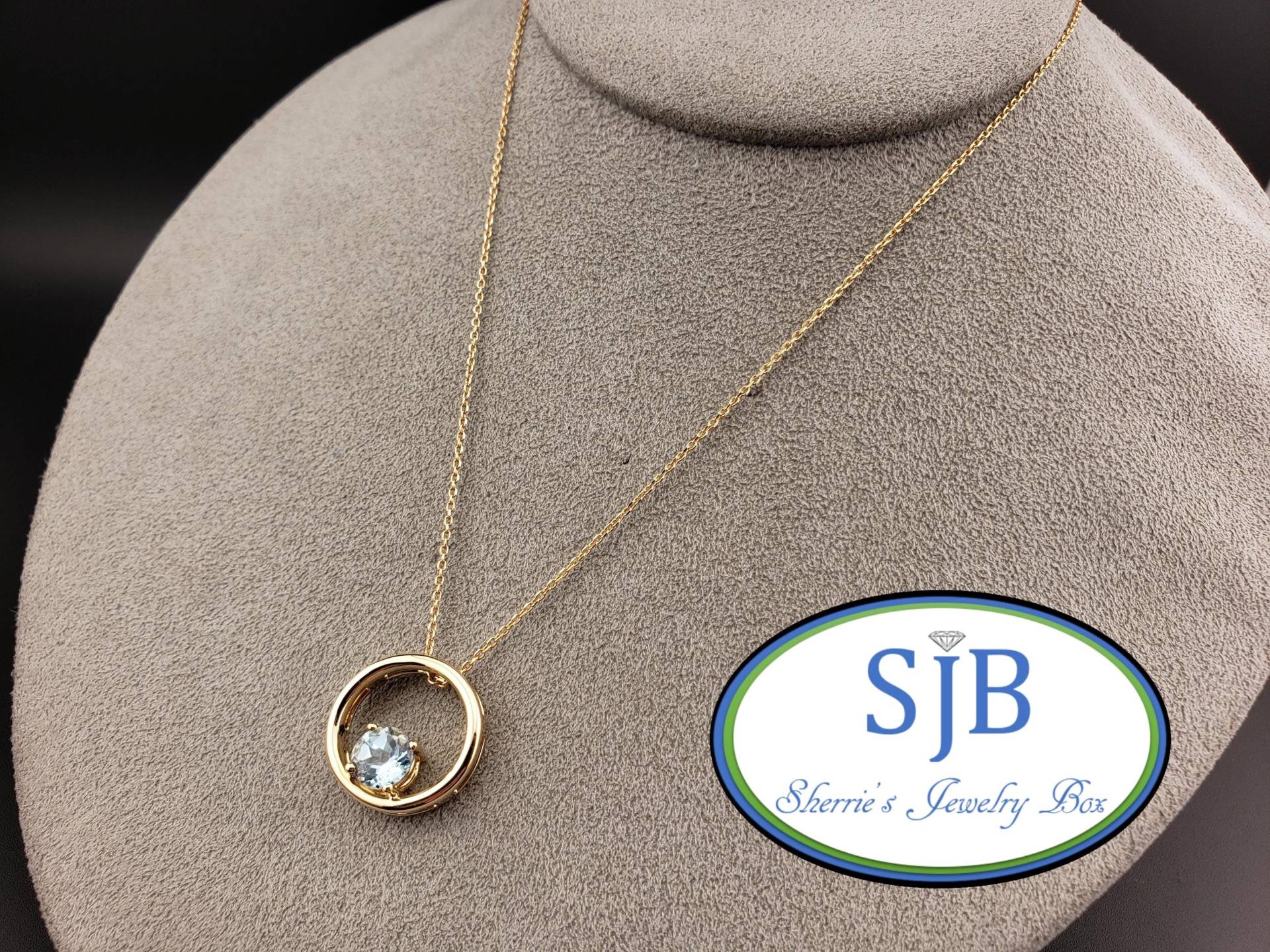 Blautopas Anhänger, 14K Halo Gelbgold Kreis Anhänger Und Kette, November & Dezember Geburtsstein, #p1254 von SherriesJewelryBox