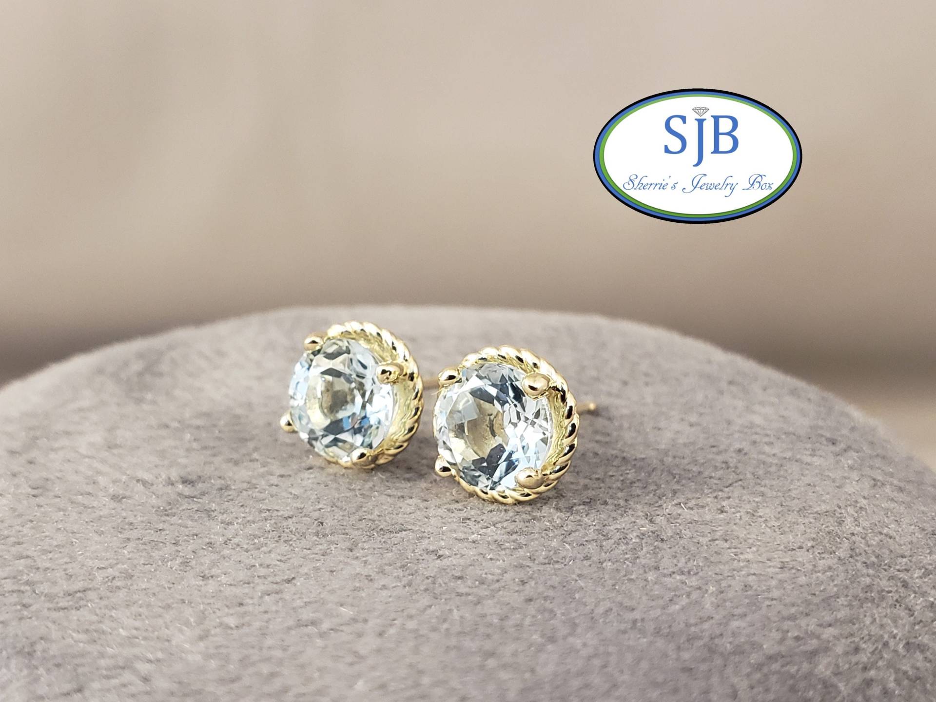 Blautopas Ohrstecker, 14K Gelbgold Ohrstecker Mit Gold Seil Trim, November Geburtsstein Schmuck, #e1511 von SherriesJewelryBox