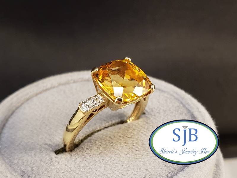 Citrin Ringe, 14K & Diamant Gelbgold Und Ring Im Kissenschliff, Stapelbare Statement Größe 7, 25 #r429 von SherriesJewelryBox
