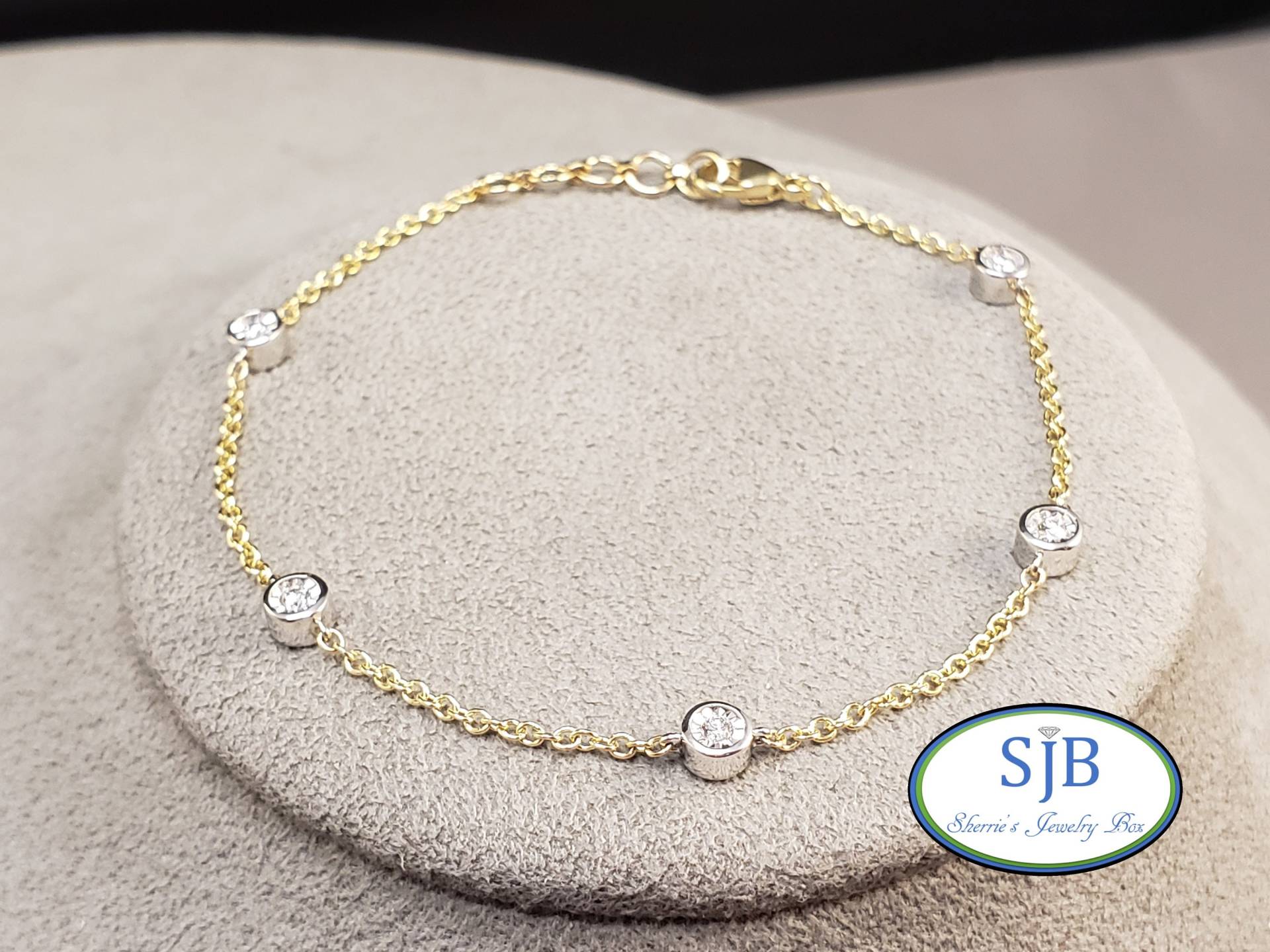 Diamant Armbänder, 14K Zweifarbiges Gold Schüttgut Armband, 18, 25 ", Stapelbares Diamond Station # B291 von SherriesJewelryBox