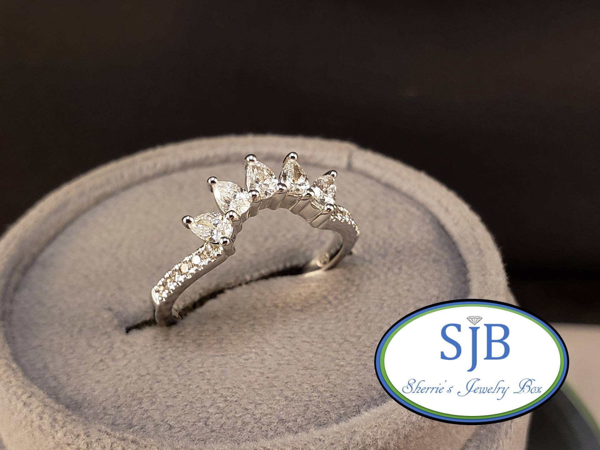 Diamantringe, 14K Weißgold Diamantring, Birnenförmiger Diamant Ehering, Jubiläumsringe, Stapeln Bands, Größe 7, #bt797 von SherriesJewelryBox