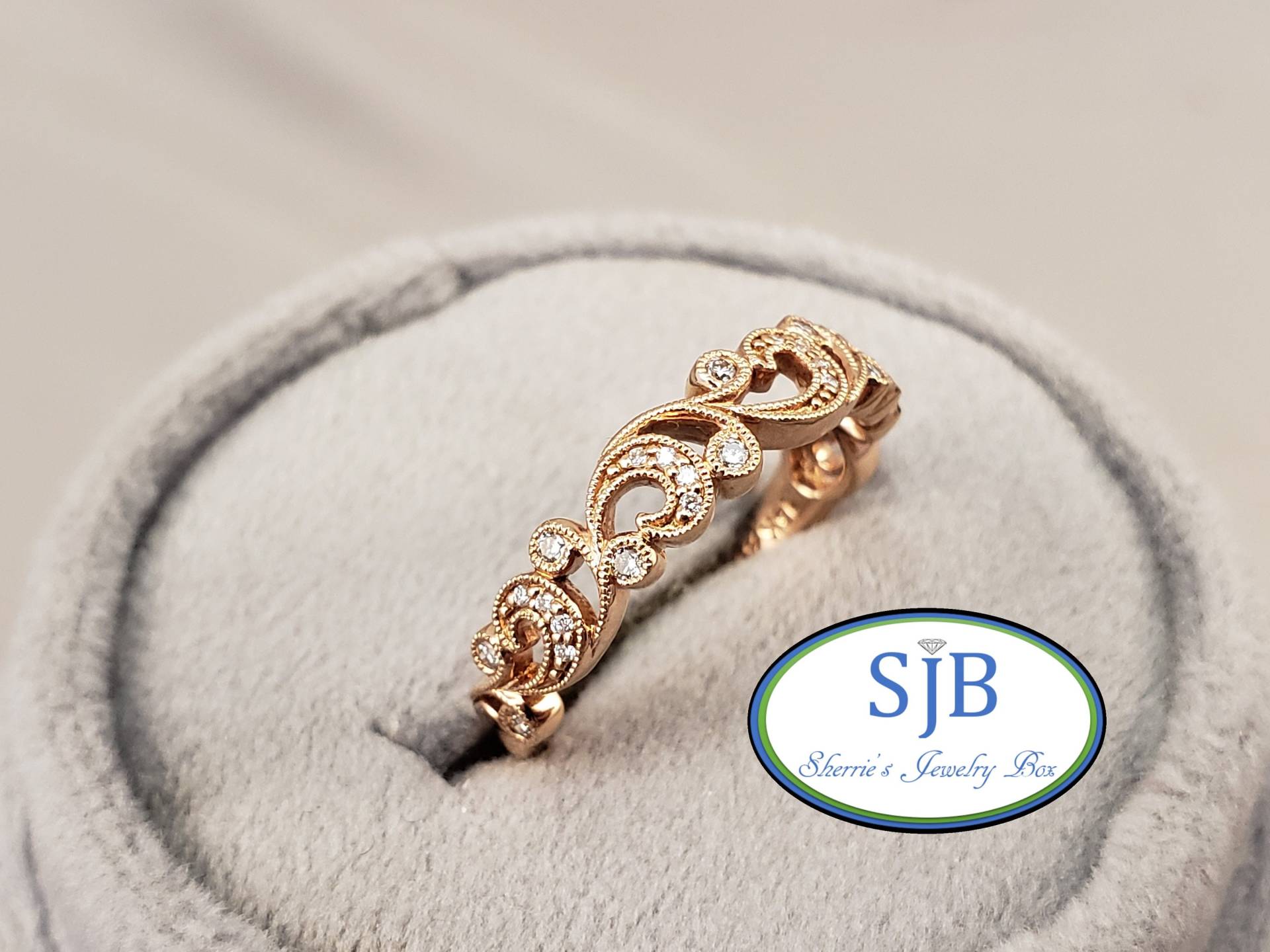 Diamantringe, 14-Karat-Roségold-Diamantbänder, 14-Karat-Roségold-Diamantring Mit Blumenmuster, Jubiläumsringe, Stapelbare Ringe, Größe 7, #r1037 von SherriesJewelryBox