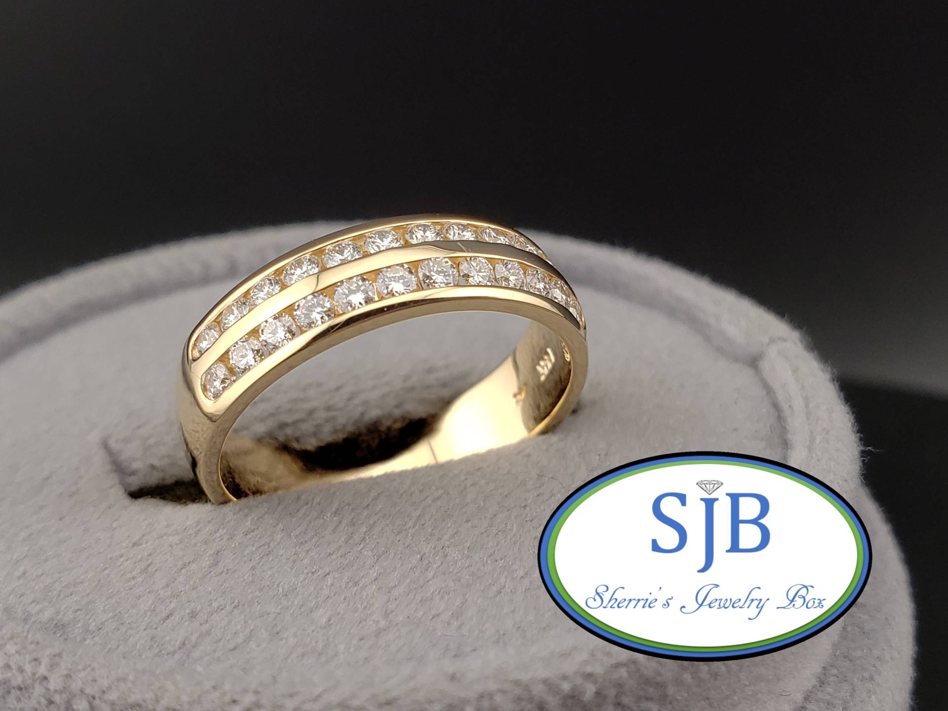 Diamantbänder, 14K Gelbgold Diamantband, Zweireihiger Diamantkanal Eheringe, Stapelbänder, .50Ct Jubiläumsringe, Größe 7 #bt839 von SherriesJewelryBox