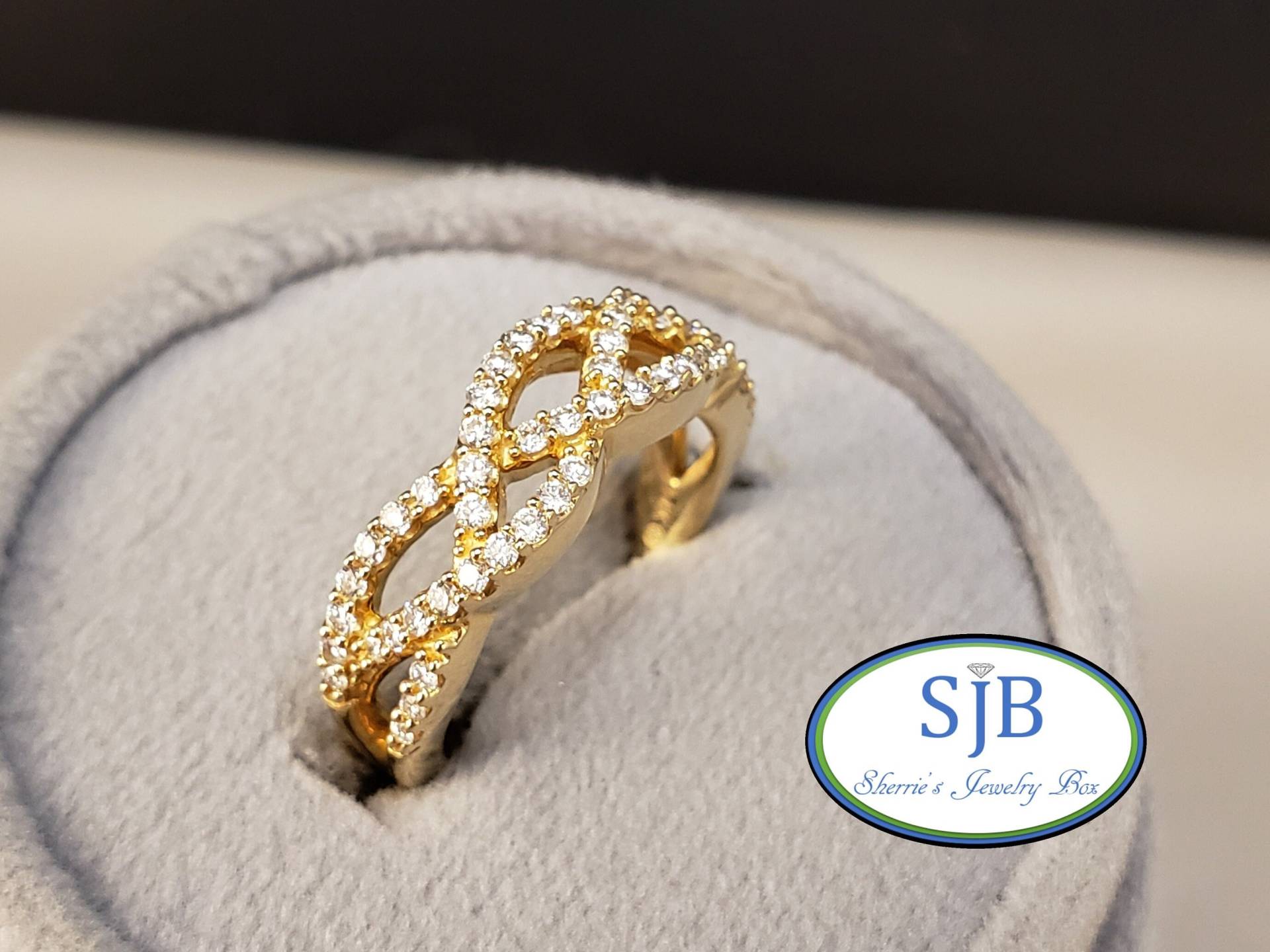 Diamantringe, 14K Diamantbänder, Gelbgold Geflochtenes Diamantband, Jubiläumsbänder, Stapelbänder, April Geburtsstein, Größe 6, 5, #r895 von SherriesJewelryBox