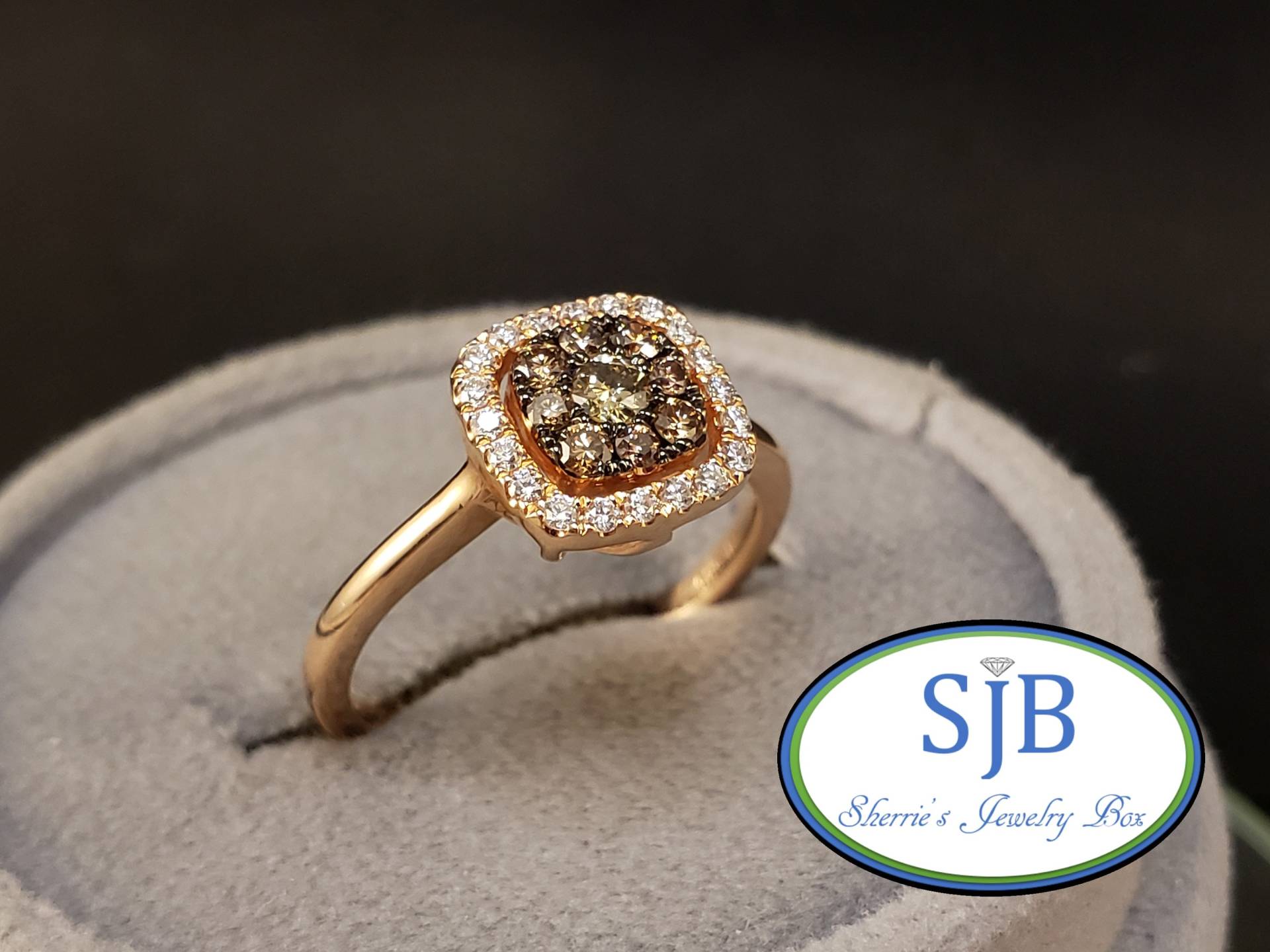 Diamantringe, 14K Roségold Diamantring, Schokolade & Weißer Diamant Halo Ring, Roségold-Verlobungsringe, Verlobungsringe, Größe 7, #r940 von SherriesJewelryBox