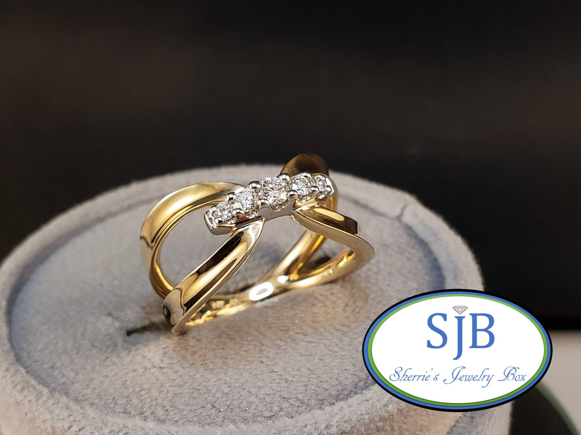 Diamantringe, 14K Zweifarbige Weiß - Und Gelbgold Diamantring, Statement Ringe, Diamant-Jubiläumsringe, Größe 7, # R1044 von SherriesJewelryBox