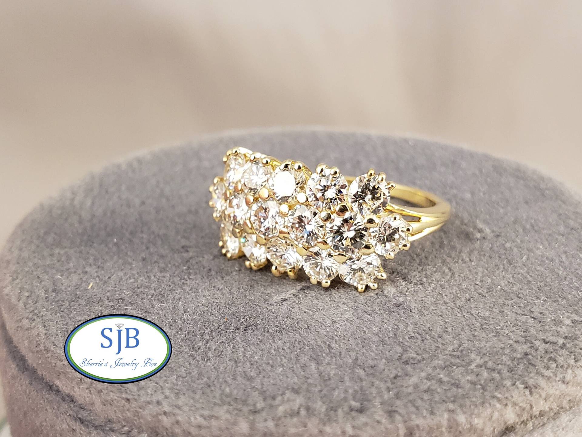 Diamantringe, Vintage Verlobungsringe, 18K Gelbgold Diamant Jubiläumsring, Stapelbare Ringe, Größe 55, #c1450 von SherriesJewelryBox