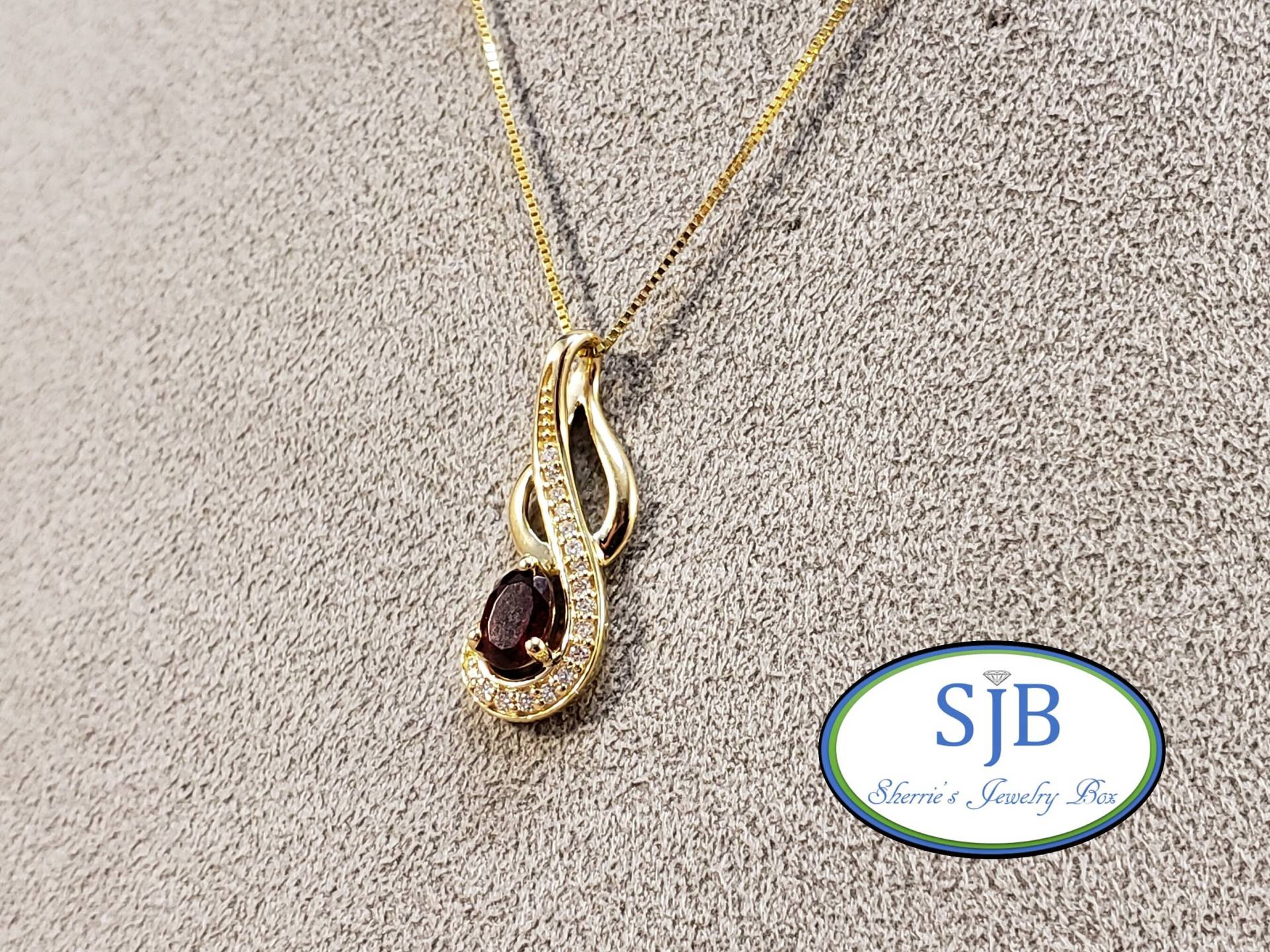 Granat Anhänger, 14K Und Diamant Gelbgold Oval & Schmuck, Januar Geburtssteine, #p1233 von SherriesJewelryBox