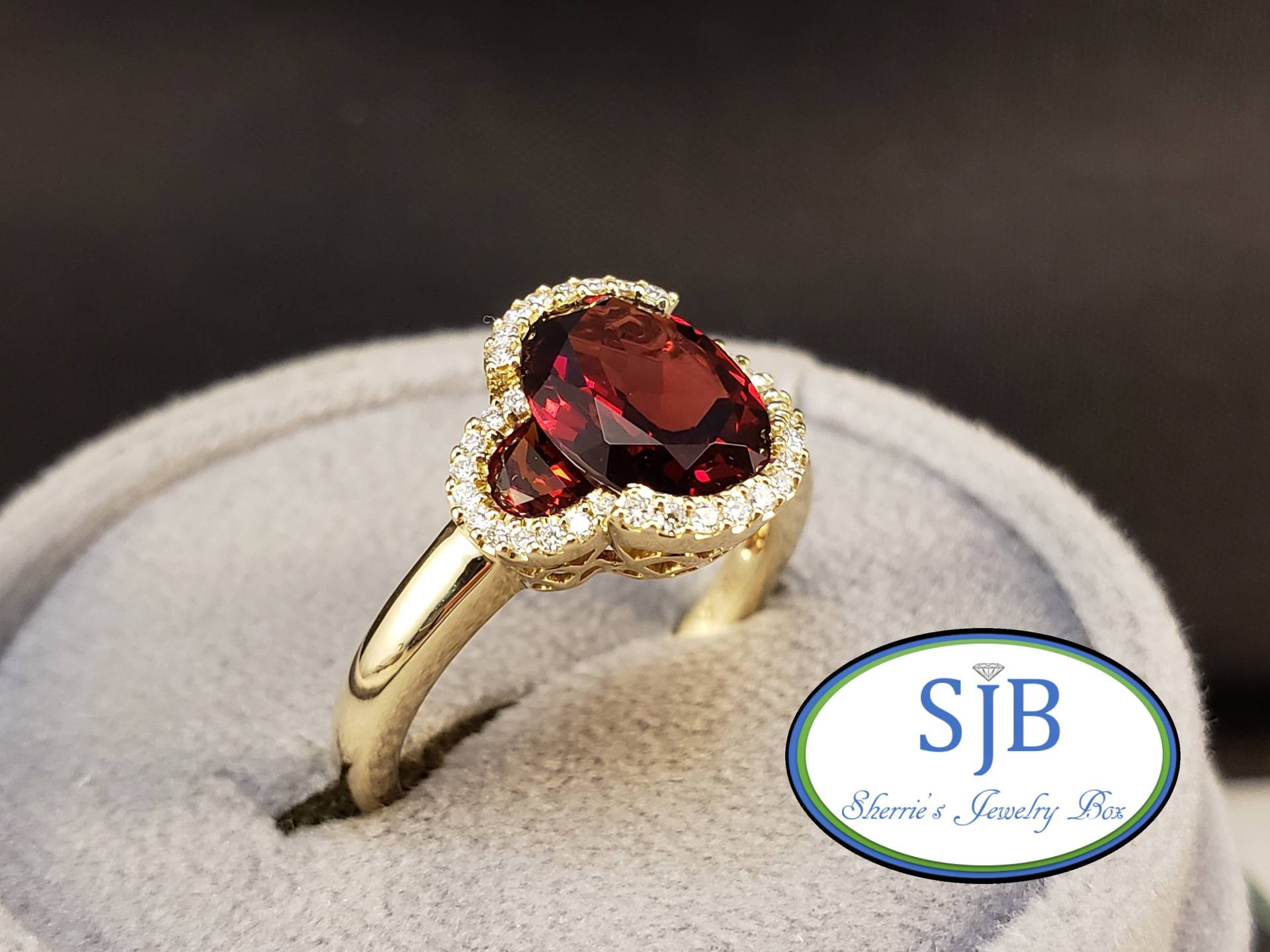 Granat Ringe, 14K Und Diamant Ring, Gelbgold Rot & Halo Größe 7, 25, #r1030 von SherriesJewelryBox