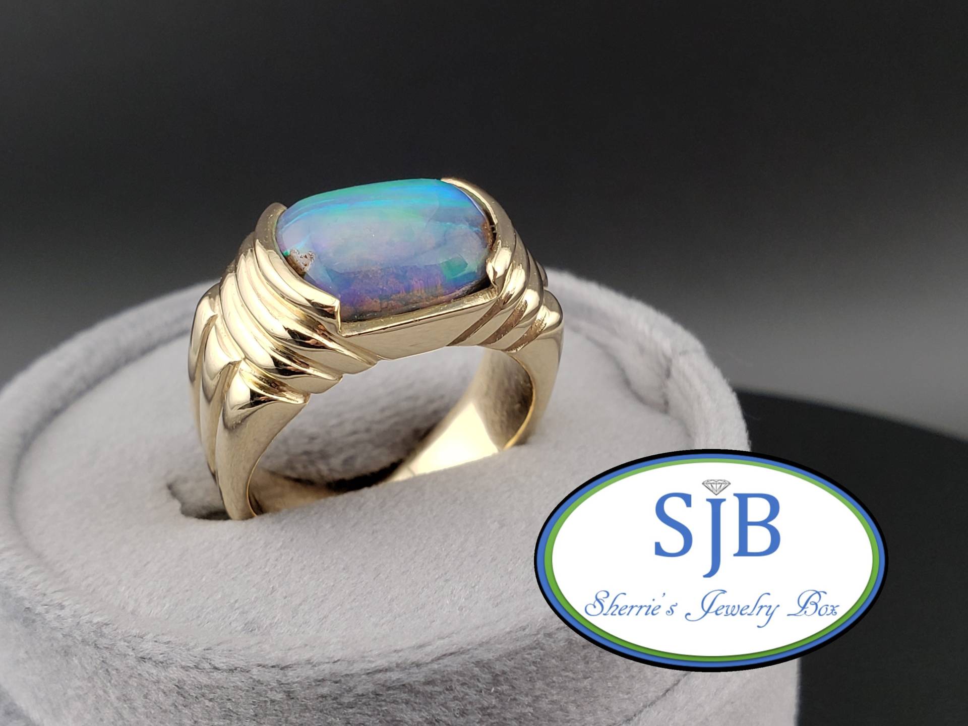 Opalringe, 14K Vintage Gelbgold Opalring, Herrenringe Opal, Oktober Geburtssteine, Größe 8, 5, #c3817 von SherriesJewelryBox