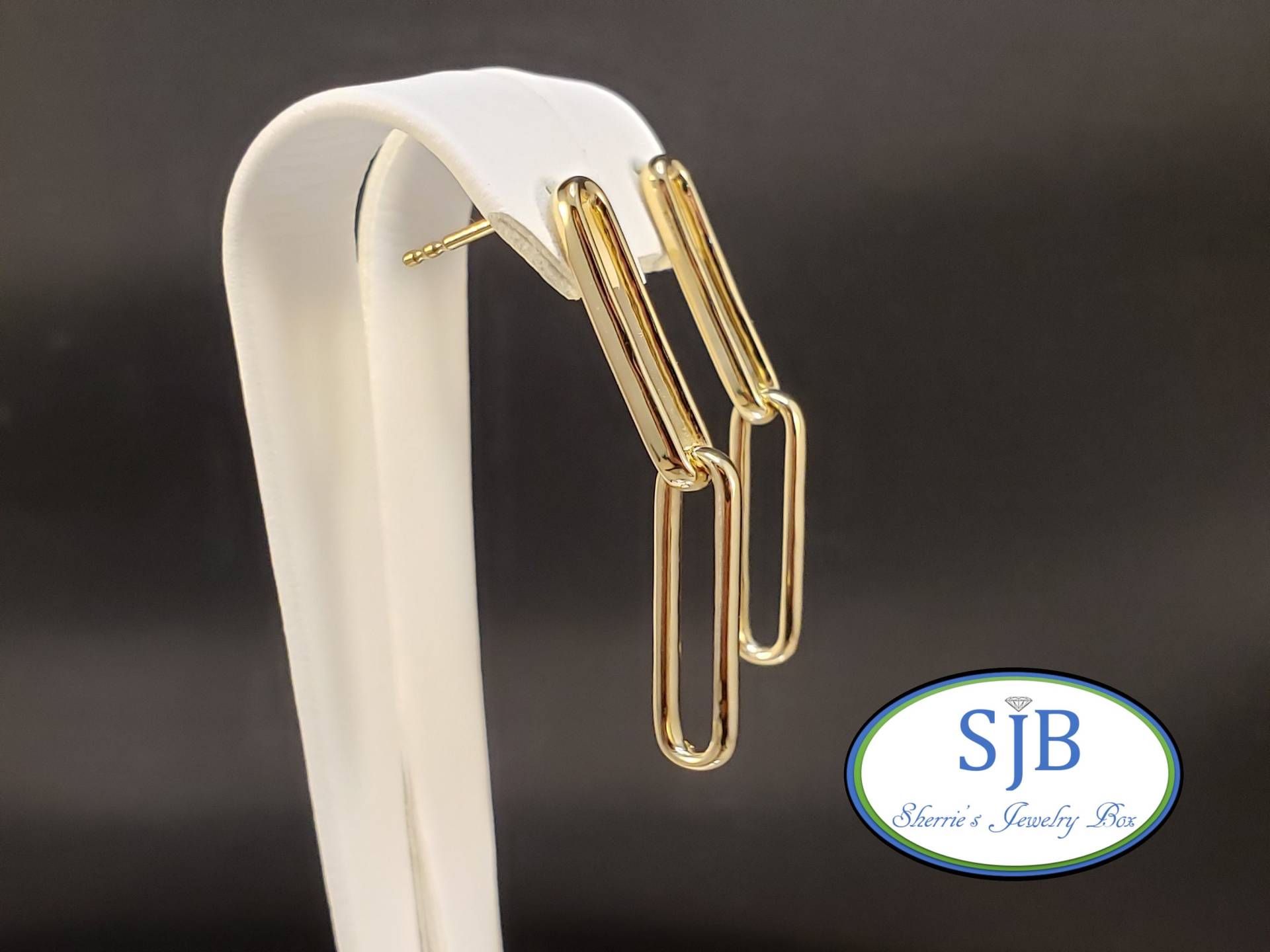 Paperclip Ohrringe, 14K Gelbgold Hängeohrringe, Gold Ohrstecker, Lange #e1634 von SherriesJewelryBox