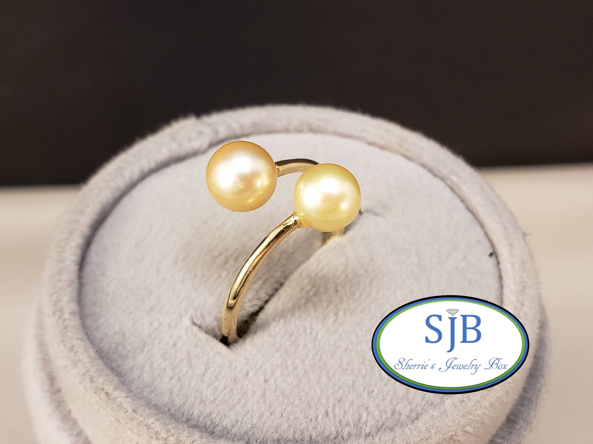 Perlenringe, 14K Perlmuttring, Gelbgold Perle Mini-Ringe, Doppelperlenringe, Goldene Juni Geburtssteine, Größe 7.25, #r883 von SherriesJewelryBox