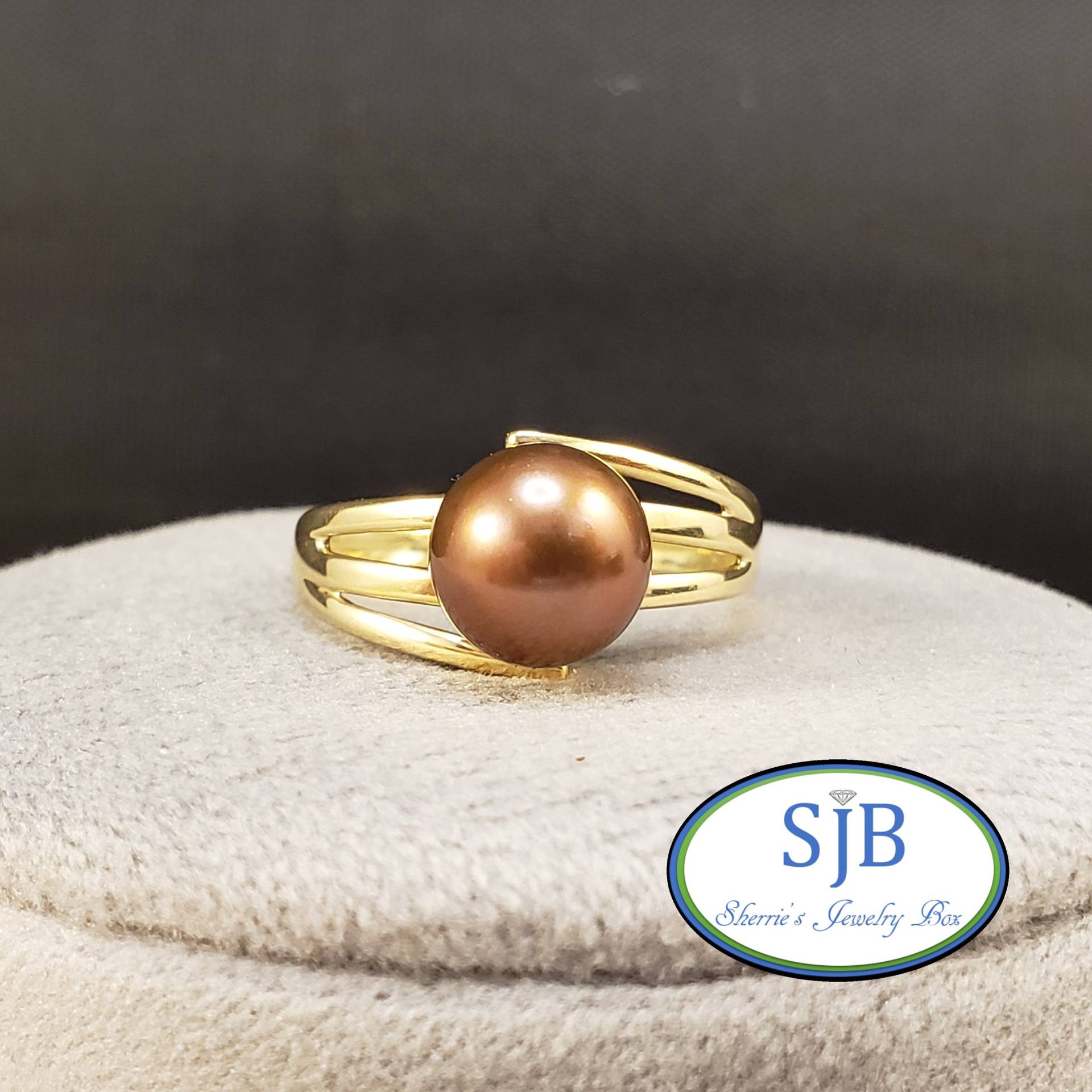 Perlenringe, 14K Gelbgold Schokoladenperlenring, Braune Perle & Diamantring, Juni Birthstone Schmuck, Größe 7.25, #r251 von SherriesJewelryBox