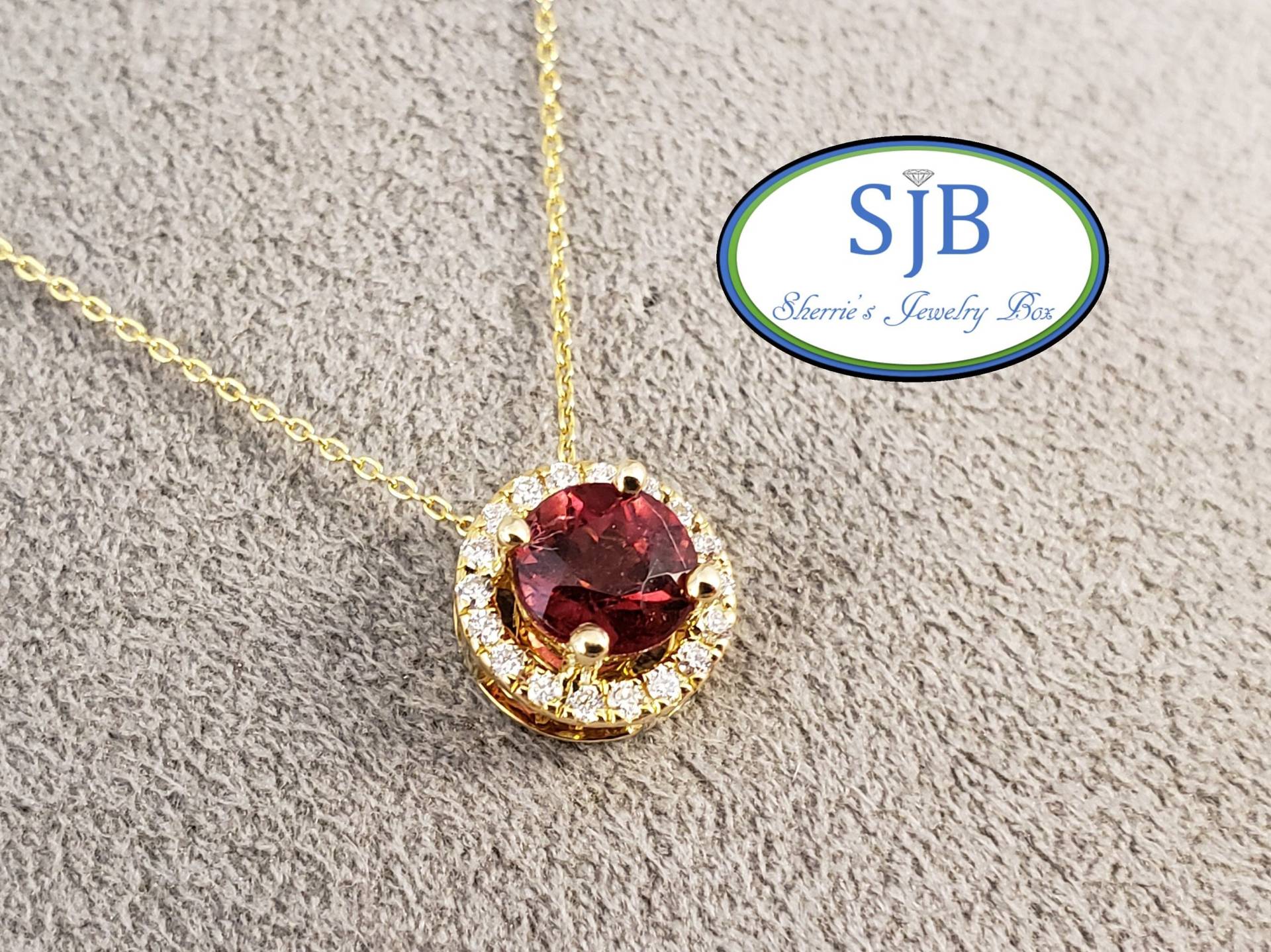 Pink Turmalin Anhänger, 14K & Diamant Halo Halskette, Gelbgold Und #p1253 von SherriesJewelryBox