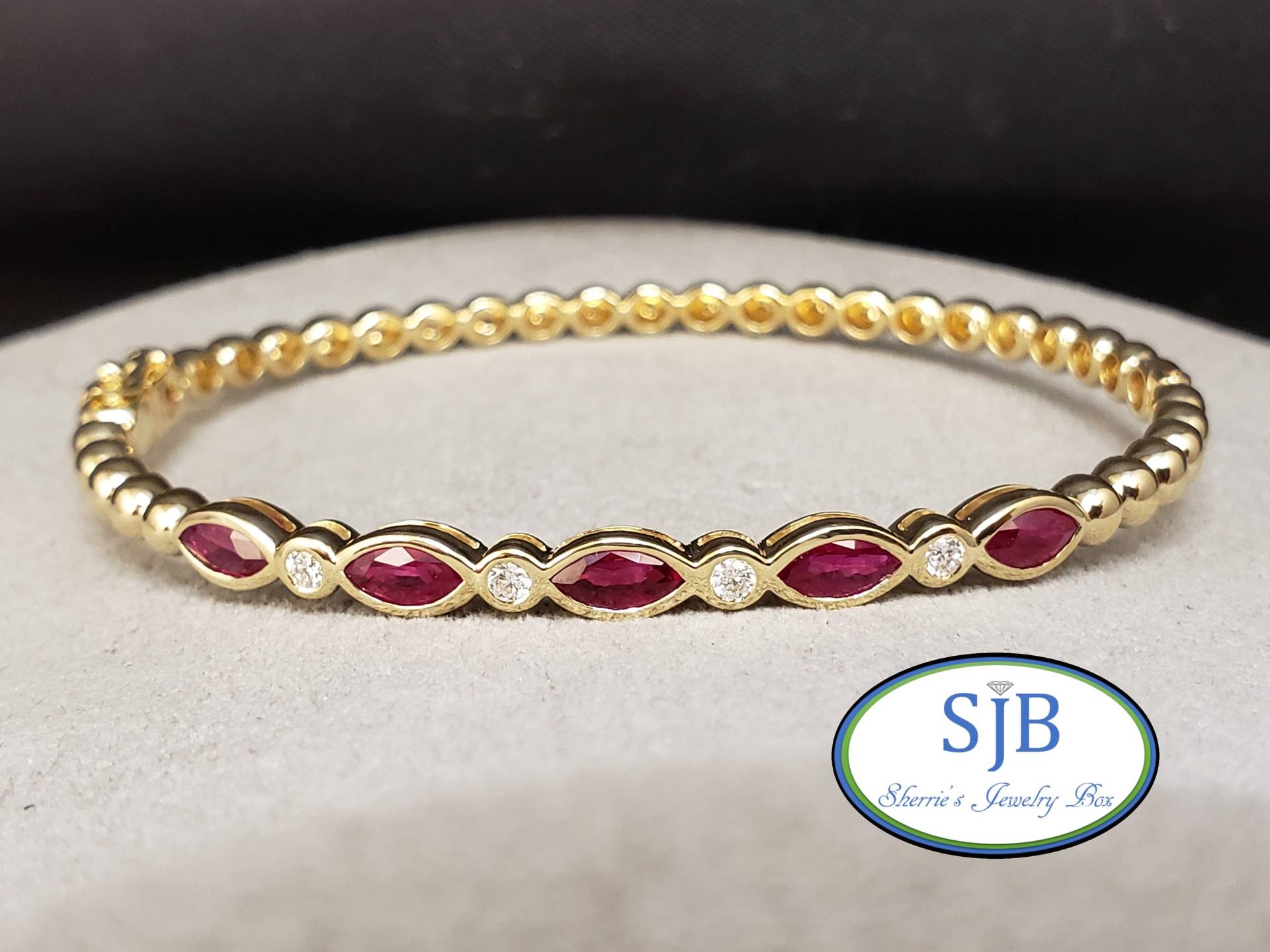 Rubin Armbänder, 14K Und Diamant Armreif, Gelbgold Stapelbare Juli Geburtssteine, #b294 von SherriesJewelryBox