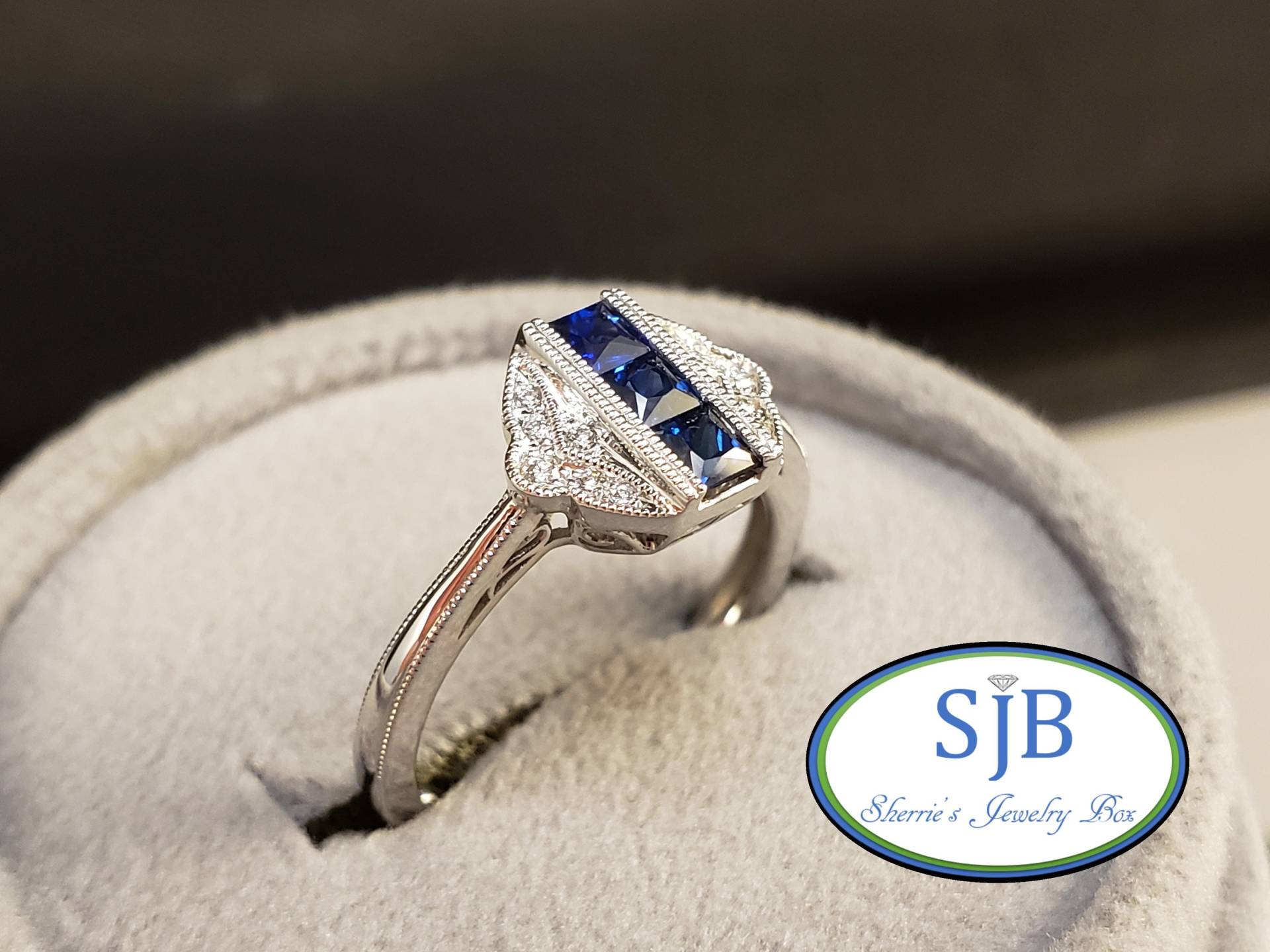 Vintage Ring Mit Saphir, Diamant Und 14K Weißgold Saphir Diamant, Größe 6.5, #r853 von SherriesJewelryBox