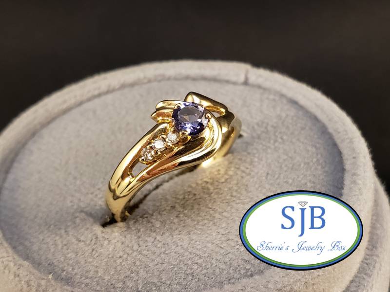 Tansanit Ringe, 14K Gelbgold Und Diamant Ring, Ring & Stapelbarer Mit Blauem Stein, Größe 6, 75, # R080 von SherriesJewelryBox