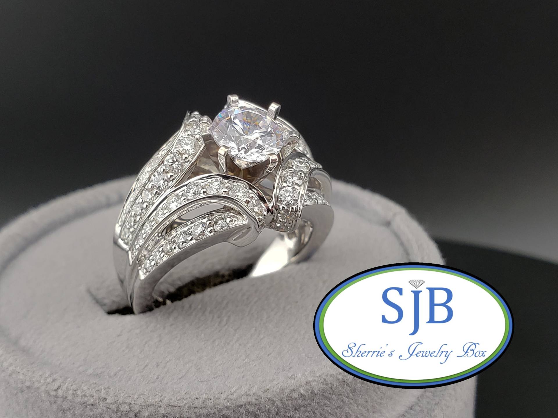 Verlobungsringe, 14 Karat Weißgold Diamant Verlobungsring, 1.48Cts Statementringe, Jubiläumsringe, Eheringe, Größe 7, #bt813 von SherriesJewelryBox