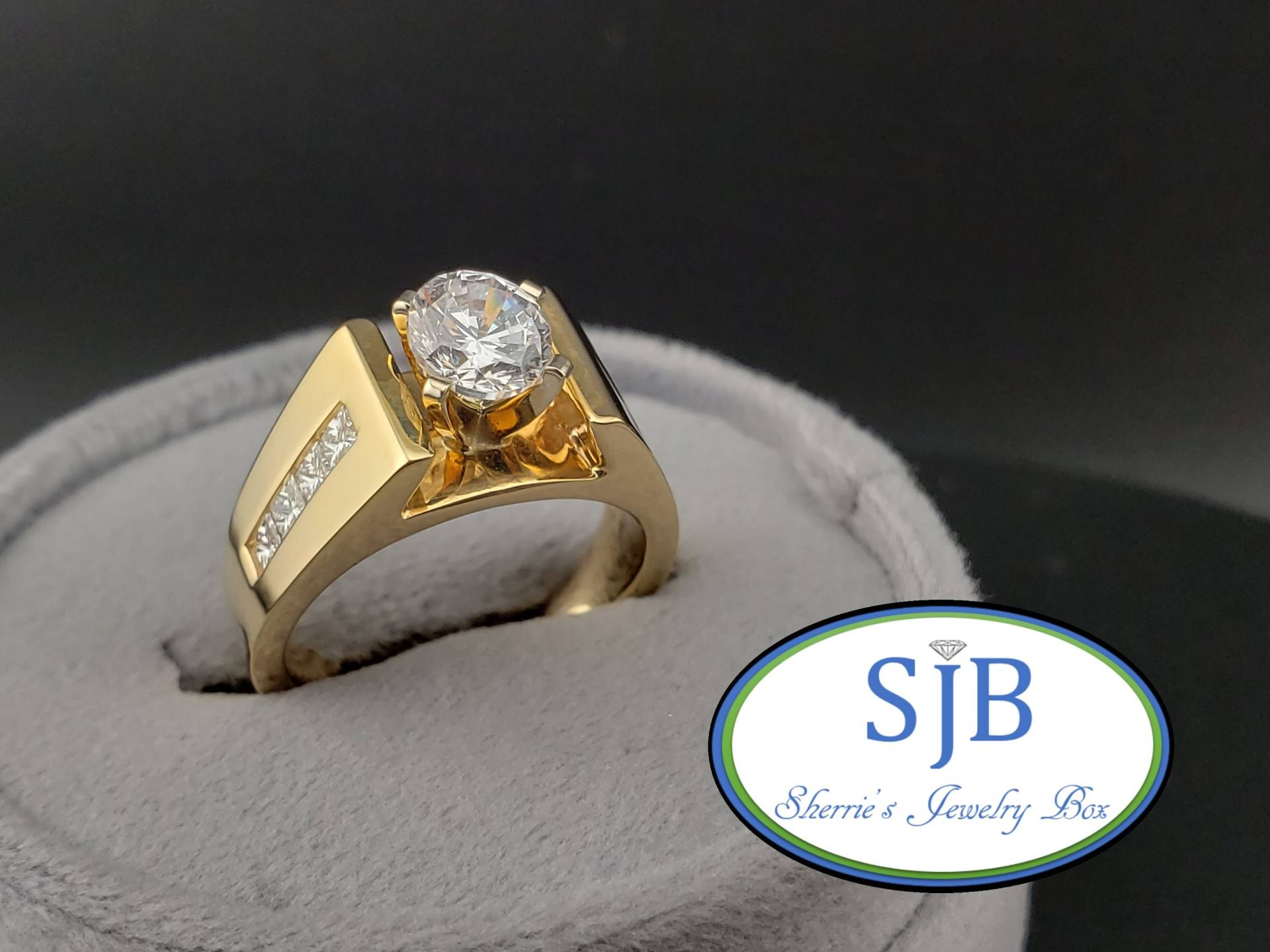 Verlobungsringe, 14K Diamant Gelbgold Channel Set Diamantringe, Simi Mount Grösse 6.5, #bt729 von SherriesJewelryBox