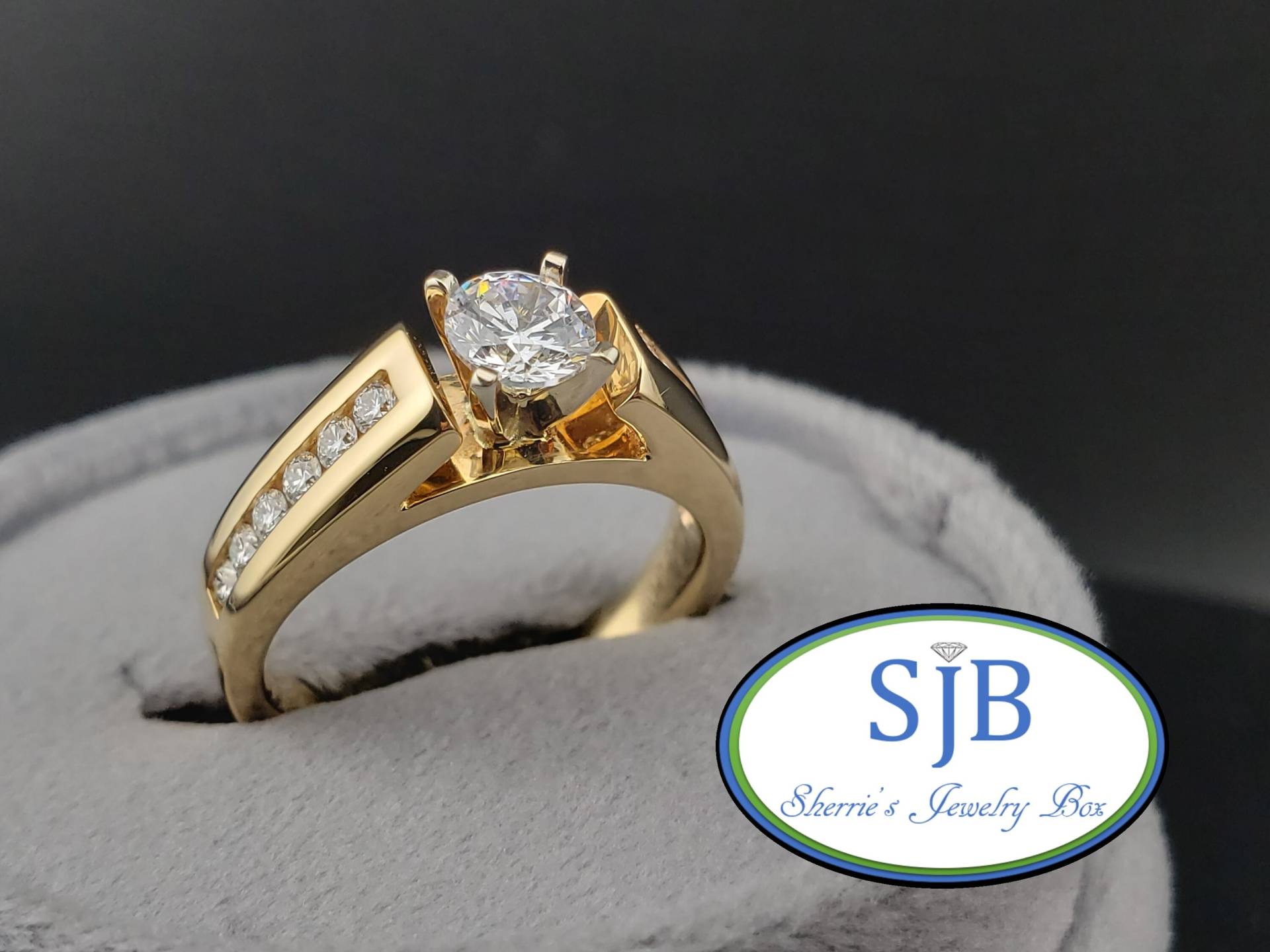 Verlobungsringe, 14K Diamant Verlobungsring, Gelbgold Channel Set Simi Mount Ringe, Grösse 6.25, #bt728 von SherriesJewelryBox