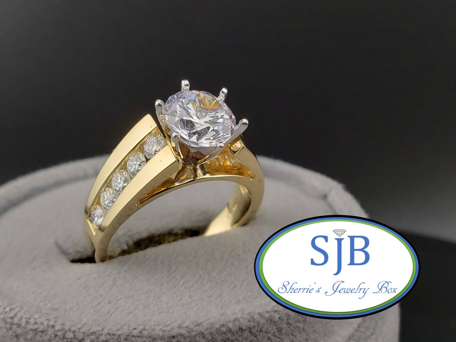 Verlobungsringe, 14K Gelbgold Diamant Verlobungsring, Breiter Diamantring, Aufhängung, Jubiläumsringe, Grösse 7, #bt869 von SherriesJewelryBox