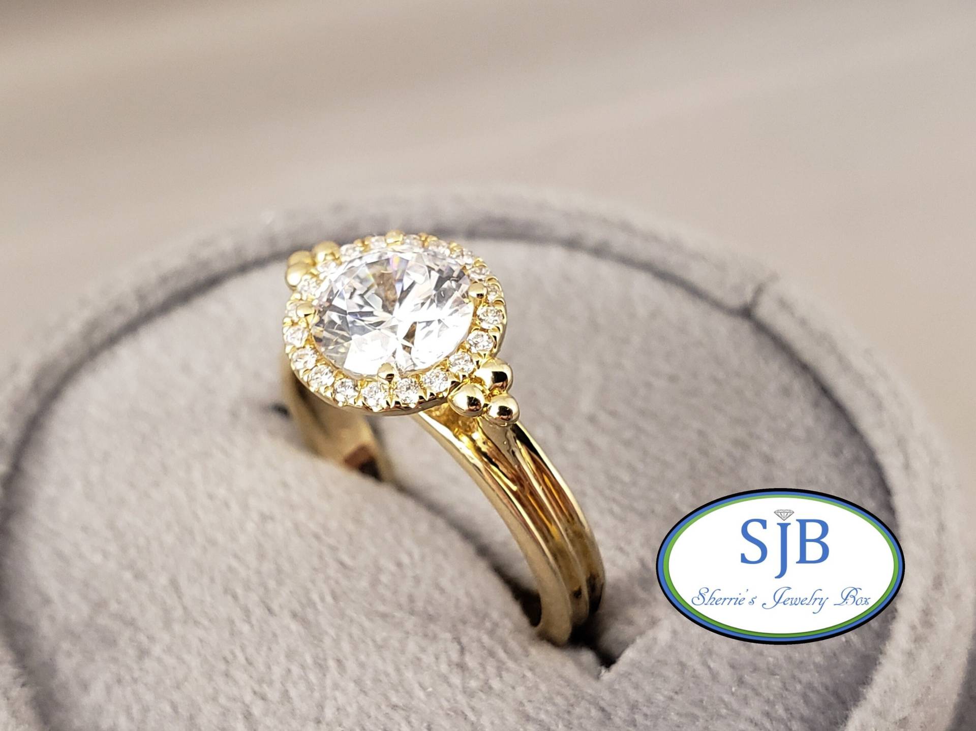 Verlobungsringe, 14K Gelbgold Diamant Verlobungsring, Simi Mount Halo Ringe, Grösse 6.5, #bt782 von SherriesJewelryBox
