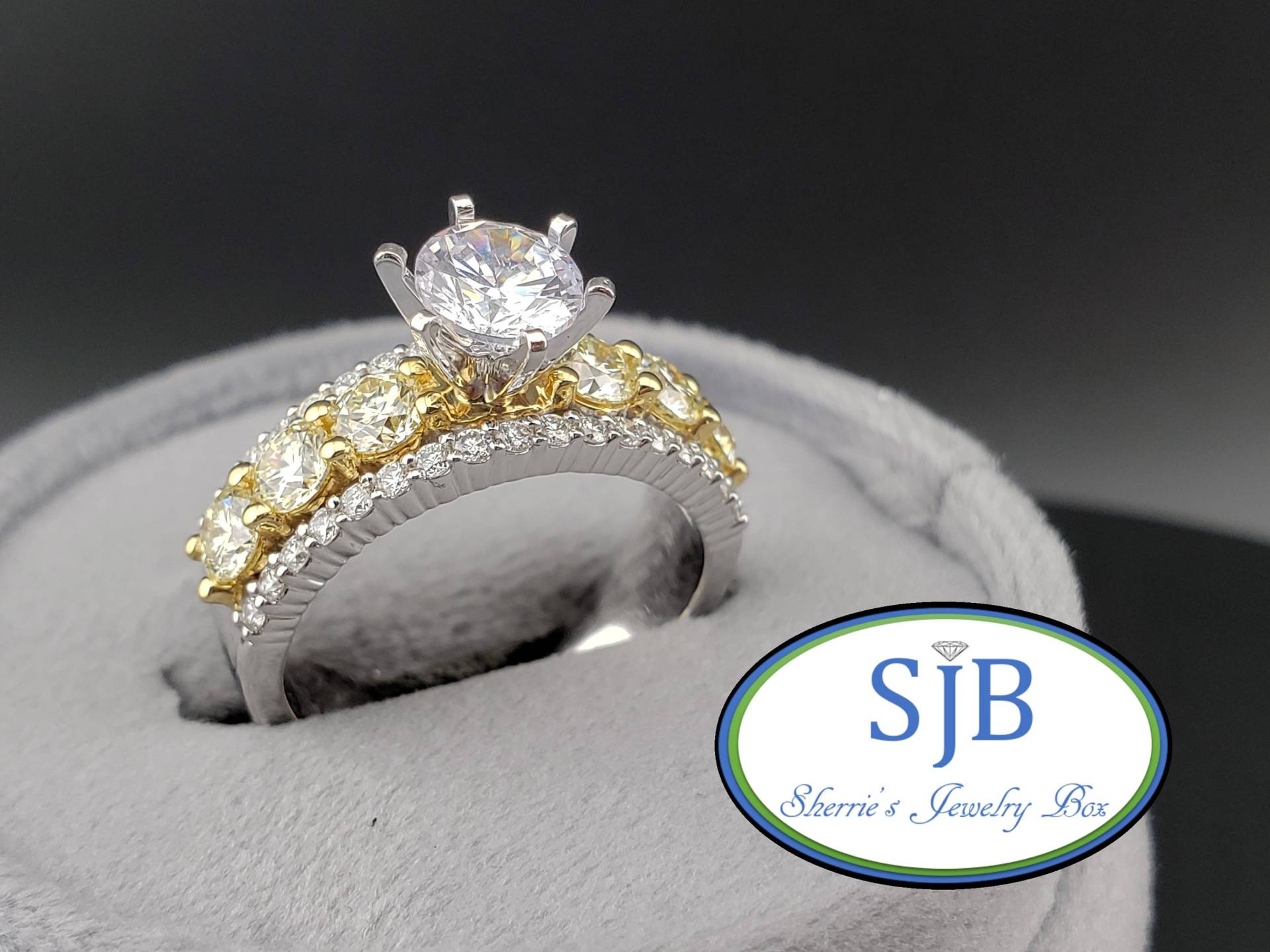 Verlobungsringe, 14-Karätiger Weiß - Und Gelbgold-Diamant-Verlobungsring, Gelber Diamant-Verlobungsring, Zweifarbiger Jubiläumsring, Größe 7, #wd814 von SherriesJewelryBox