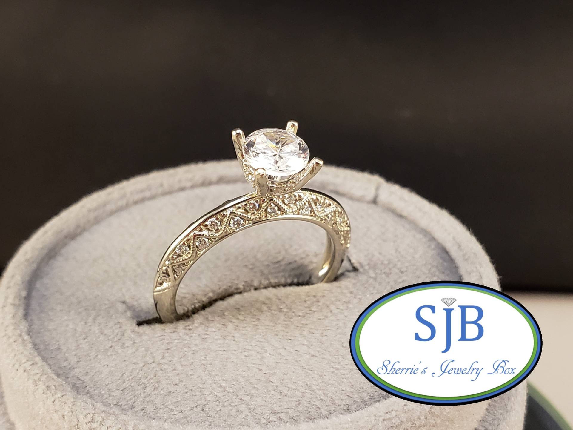 Verlobungsringe, 14K Weißgold Diamant Verlobungsring, Vintage Inspirierte Design Simi Mount Ringe, Größe 6.5, #bt895 von SherriesJewelryBox