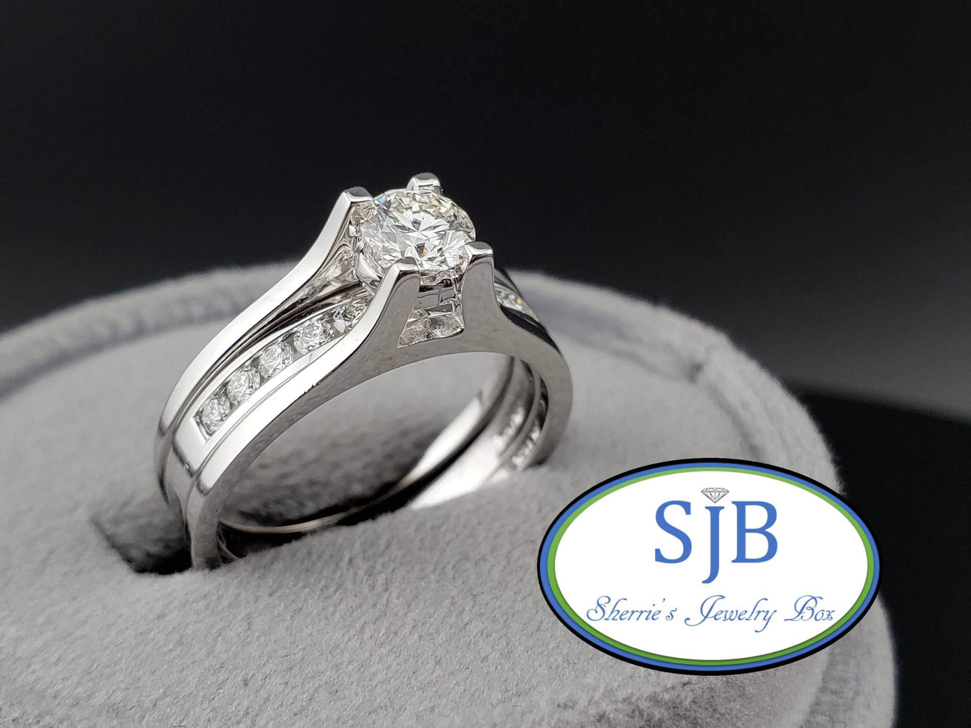 Verlobungsringe, 14K Weißgold Diamant Verlobungsring , Solitär & Ehering Set, Hochzeitssets, Größe 7, #bt815 von SherriesJewelryBox